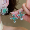 Copper Zircon Cross Jewelry Set With Necklace Stud Earrings Bracelet Vintage Luxe Style view 4