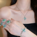 Copper Zircon Cross Jewelry Set With Necklace Stud Earrings Bracelet Vintage Luxe Style view 2