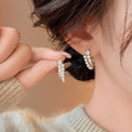 Sparkling Zircon Mabe Pearl Geometric Stud Earrings For Women Exotic Luxury Statement Jewelry view 1