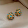 18K Gold Plated Resin Flower Hollow Stud Earrings With Silver Posts Vintage Palace Style Jewelry view 4