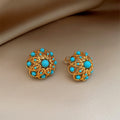 18K Gold Plated Resin Flower Hollow Stud Earrings With Silver Posts Vintage Palace Style Jewelry view 2