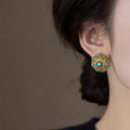 18K Gold Plated Resin Flower Hollow Stud Earrings With Silver Posts Vintage Palace Style Jewelry view 3