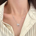 Sparkling Zircon Bow Pendant Copper Necklace, Light Luxury Geometric Clavicle Chain For Women view 1