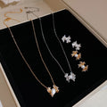 Light Luxury French Vintage Zircon Lace Faux Pearl Necklace And Earrings Jewelry Set view 2