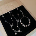 Light Luxury Zircon Bow Faux Pearl Necklace And Bracelet Jewelry Set view 1