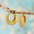 Trendy Textured Hoop Earrings With Raised Dot Embossing, Stylish Daily Vacation Jewelry view 3