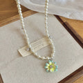 2026 Spring Summer Enamel Flower Faux Pearl Necklace For Women Pastoral Fresh Collarbone Chain view 4