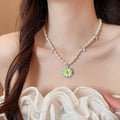 2026 Spring Summer Enamel Flower Faux Pearl Necklace For Women Pastoral Fresh Collarbone Chain view 3