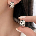 Women's Vintage Geometric Round Hoop Earrings With Distressed Pattern Daily Classic Jewelry view 1