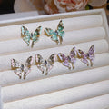 Sweet Style Alloy Painted Rhinestone Butterfly Pearl Stud Earrings For Women view 3