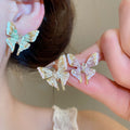 Sweet Style Alloy Painted Rhinestone Butterfly Pearl Stud Earrings For Women view 2