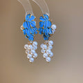 French Vintage Grape Cluster Faux Pearl Enamel Drop Earrings Elegant Long Fruit Jewelry view 2