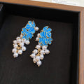 French Vintage Grape Cluster Faux Pearl Enamel Drop Earrings Elegant Long Fruit Jewelry view 4