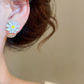 Korean Style Enamel Daisy Flower Faux Pearl Stud Earrings Simple Light Luxury Fashion Jewelry view 4