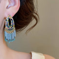 Bohemian Alloy Rhinestone Chain Tassel Drop Earrings With Silver Pins Ethnic Geometric Style view 4
