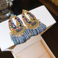Bohemian Alloy Rhinestone Chain Tassel Drop Earrings With Silver Pins Ethnic Geometric Style view 1