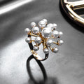 White Pearl Look Cluster Adjustable Gold Tone Ring view 2