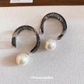 Silver Needle Faux Pearl C Shape Round Geometric Stud Earrings For Women Minimalist European Style view 4