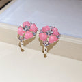 Sweet Floral Resin Stud Earrings With Silver Posts And Rhinestone Inlay, Light Luxury Elegant Ear Jewelry view 4