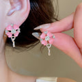 Sweet Floral Resin Stud Earrings With Silver Posts And Rhinestone Inlay, Light Luxury Elegant Ear Jewelry view 1
