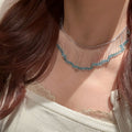 Minimalist Geometric Faux Crystal Beaded Lace Choker Necklace For Women view 4