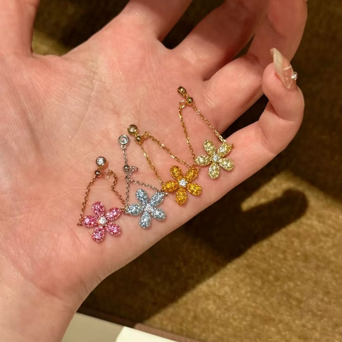 Vintage Full Rhinestone Star Flower Chain Ring For Women