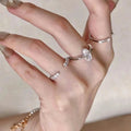 Light Luxury Copper 3 In 1 Stackable Ring With Sparkling Marquise Zircon Open Design For Women view 3