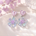 Elegant Pink Purple Heart Stud Acrylic Iridescent Flower Tassel Vacation Style Earrings view 3