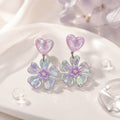 Elegant Pink Purple Heart Stud Acrylic Iridescent Flower Tassel Vacation Style Earrings view 2