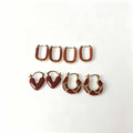 Vintage Red Enamel Heart And Square Hoop Alloy Huggie Set Elegant French Light Luxury Women's Earrings view 5