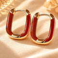 Vintage Red Enamel Heart And Square Hoop Alloy Huggie Set Elegant French Light Luxury Women's Earrings view 4
