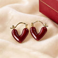 Vintage Red Enamel Heart And Square Hoop Alloy Huggie Set Elegant French Light Luxury Women's Earrings view 3