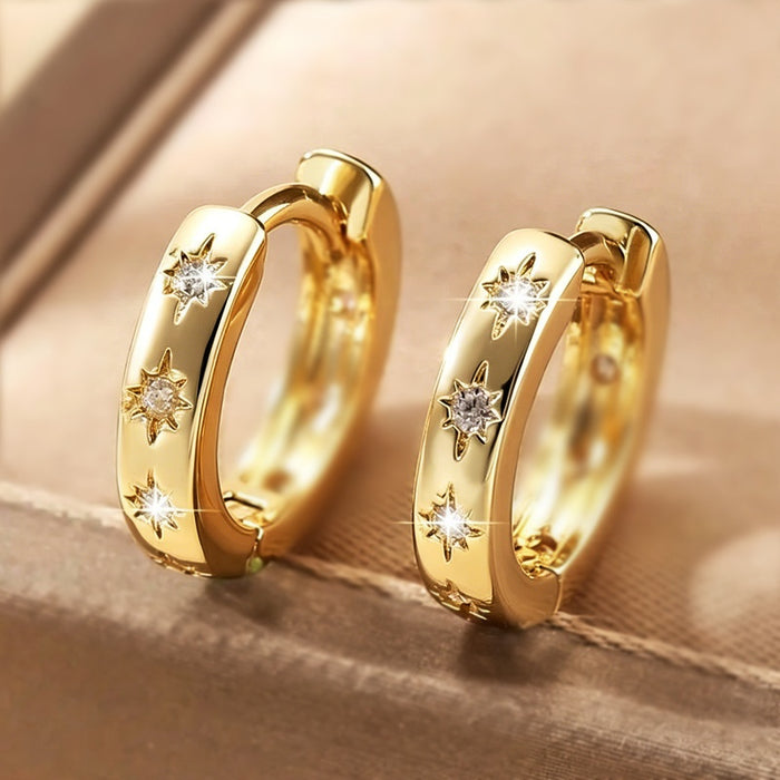 Light Luxury Fashion Hoop Earrings With Star Zircon, Simple Versatile Jewelry For Women