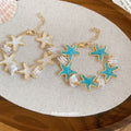 Ocean Style Enamel Starfish Pearl Beaded Bangle For Women Beach Vacation Jewelry view 2