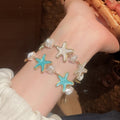 Ocean Style Enamel Starfish Pearl Beaded Bangle For Women Beach Vacation Jewelry view 3