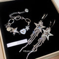 Light Luxury Copper Rhinestone Star Long Tassel Bracelet Earrings Jewelry Set view 1