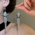 Light Luxury Copper Rhinestone Star Long Tassel Bracelet Earrings Jewelry Set view 4