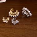 Korean Sparkling Zircon Butterfly Faux Pearl Oval Clip-on Earrings Light Luxury No-Piercing Ear Cuffs view 2