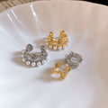 Korean Sparkling Zircon Butterfly Faux Pearl Oval Clip-on Earrings Light Luxury No-Piercing Ear Cuffs view 4
