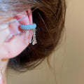 Sparkling Zircon Starfish Copper Clip-on Earrings With Tassel Non-Pierced Ear Cuff Jewelry view 3