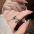 Vintage Copper Iris Butterfly Bow Open Ring, Retro Light Luxury Index Finger Jewelry view 3