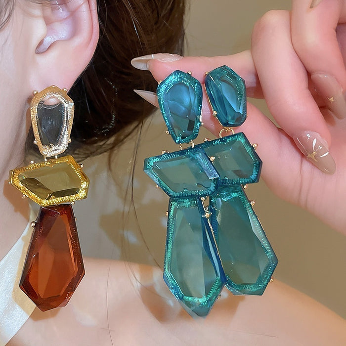 Irregular Geometric Resin Stud Earrings With Silver Posts, European American Fashion Jewelry
