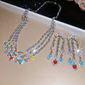 Vintage Palace Style Copper Zircon Heart Tassel Stud Earrings Necklace Jewelry Set view 3