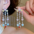 Vintage Palace Style Copper Zircon Heart Tassel Stud Earrings Necklace Jewelry Set view 4