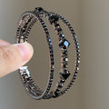 Vintage Copper Three Layer Black Rhinestone Bangle With Geometric Quadrilateral Chic Design view 4