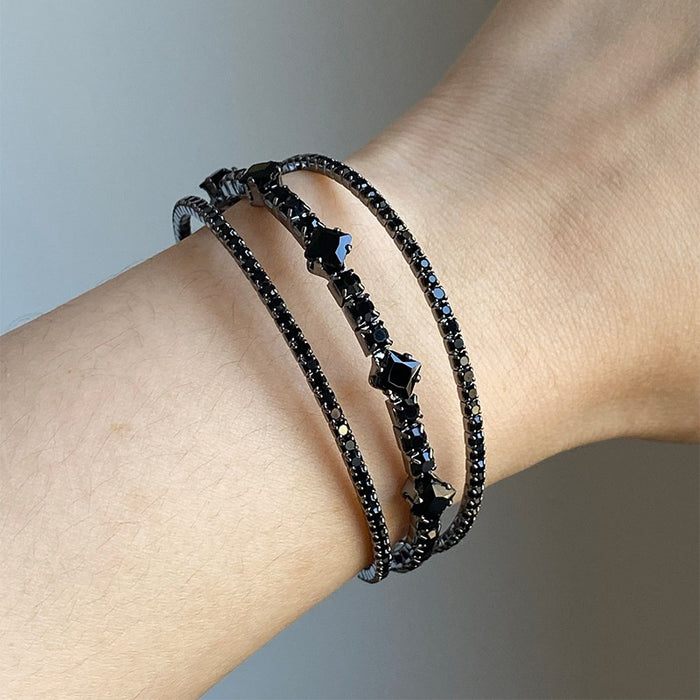 Vintage Copper Three Layer Black Rhinestone Bangle With Geometric Quadrilateral Chic Design