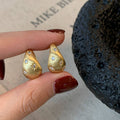 Copper Zircon Starburst Brushed Round Huggie Earrings Minimalist Light Luxury Geometric Style view 1