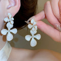 Alloy Rhinestone Enamel Flower Stud Earrings Summer Sweet Statement Fashion OL Jewelry view 3