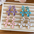Alloy Rhinestone Enamel Flower Stud Earrings Summer Sweet Statement Fashion OL Jewelry view 4