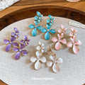 Alloy Rhinestone Enamel Flower Stud Earrings Summer Sweet Statement Fashion OL Jewelry view 2